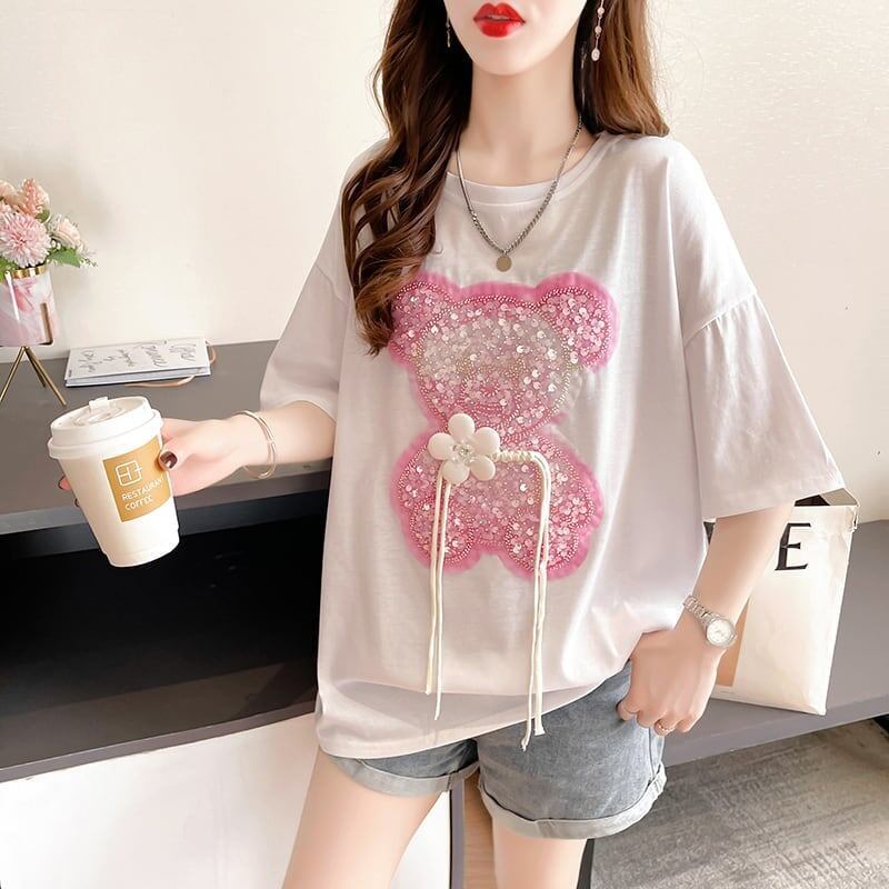 着心地抜群 切り替え 女性力を高める プリント Tシャツ カットソー＜S-3405＞