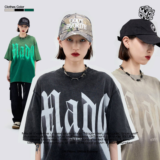 トレンドのアメリカンストリートビッグレタープリント半袖Tシャツ<S-2904>