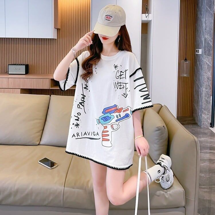 おしゃれ度アップ プリントTシャツ 落書きストレート系 ゆったり半袖＜S-2885＞