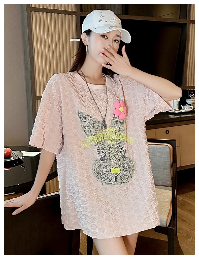 話題沸騰中 キュート カジュアル ホットダイヤモンド 半袖Tシャツ＜S-8626＞