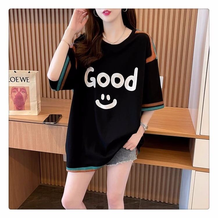 おすすめ プリント アルファベット ロング Tシャツ ゆったり半袖 ＜S-2881＞