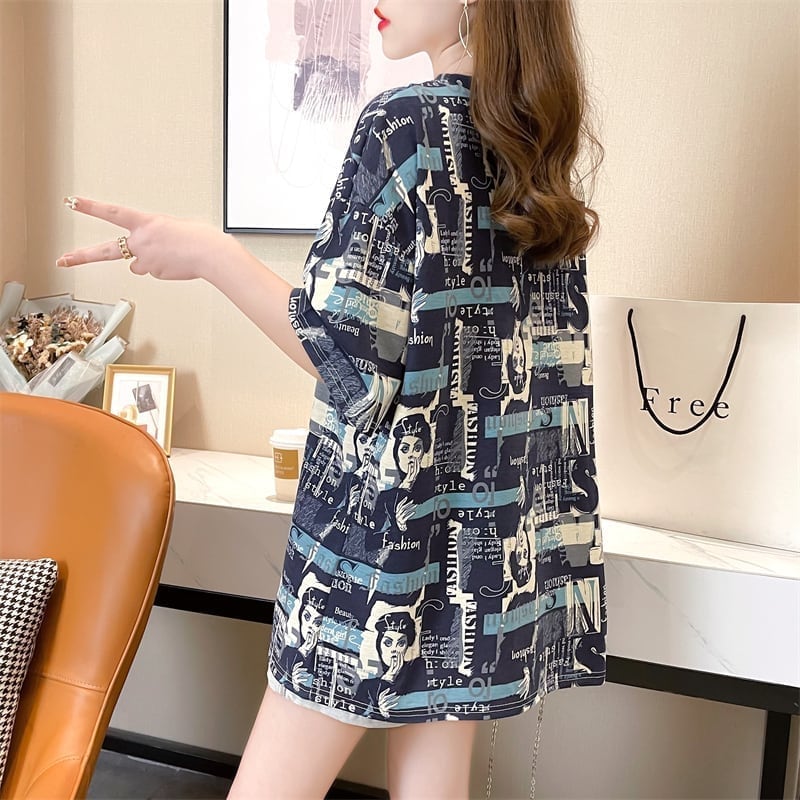 着心地抜群 プリント 女性力を高める Tシャツ カットソー ワンピース＜S-3355＞
