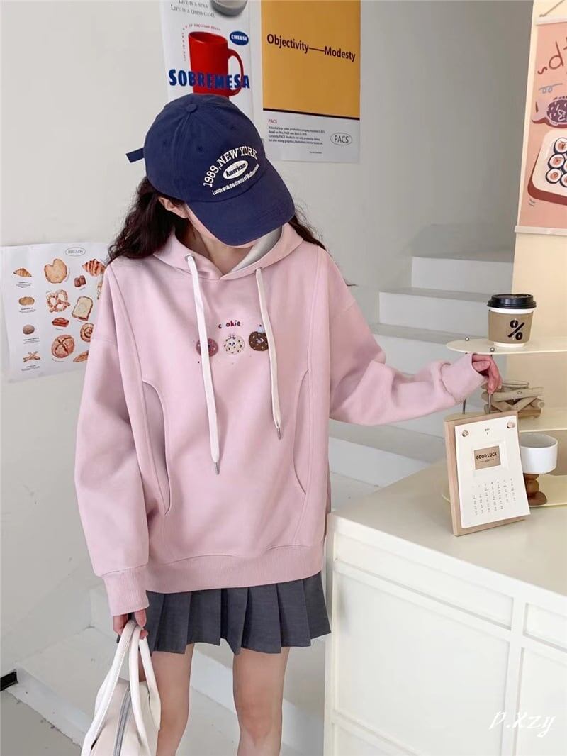定番シンプルゆったりフード付きパーカ全3色トップス<S-4742>