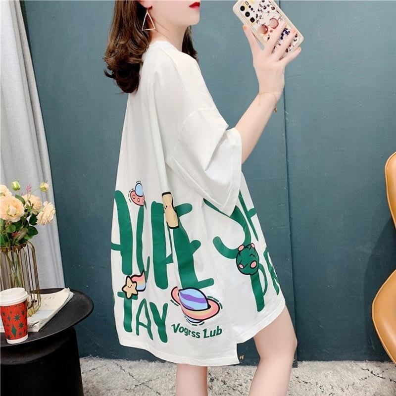 ファッション 切り替え 美人度アップ プリント Tシャツ カットソー＜S-3636＞