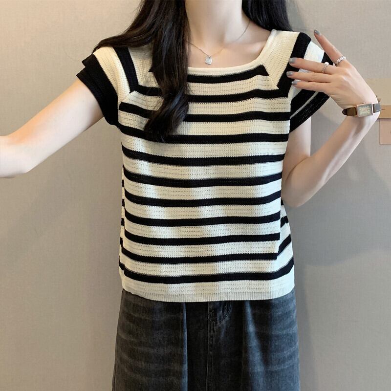 今季マストバイ ファッション カジュアル エレガント ストライプ柄 Tシャツ<S-8339>