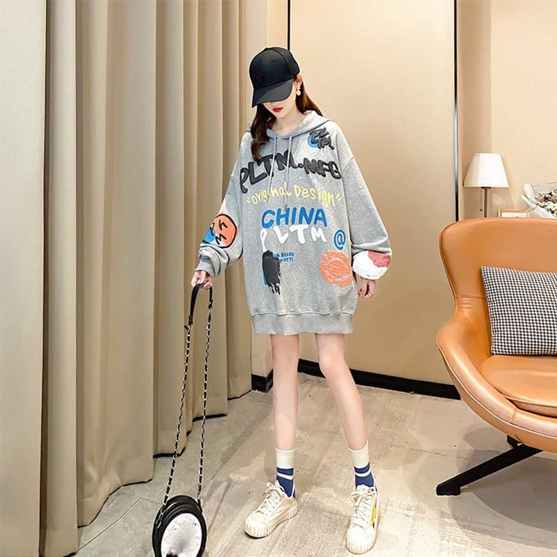 気質溢れる 3色選択可 女性力を高める プリント 長袖 スウェット パーカー＜S-2844＞