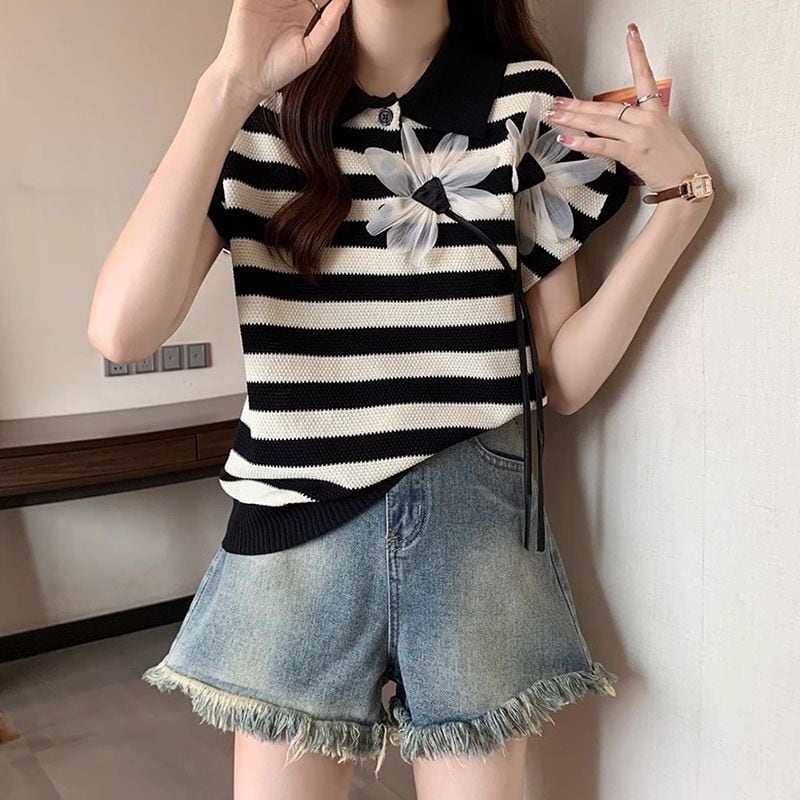 新作 上質 話題沸騰中 好感度UP ニット 全2色 半袖Tシャツ＜S-8734＞