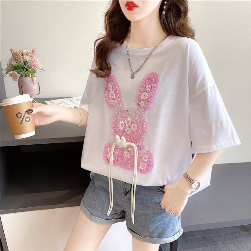 デザイン感 切り替え チャーミング プリント Tシャツ カットソー＜S-3425＞