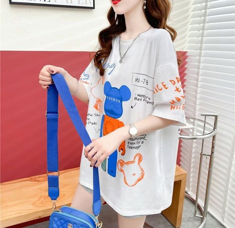 【個性派】 プリント カジュアル ビッグロゴ ゆったりトップス 半袖Tシャツ 全2色＜S-4940＞