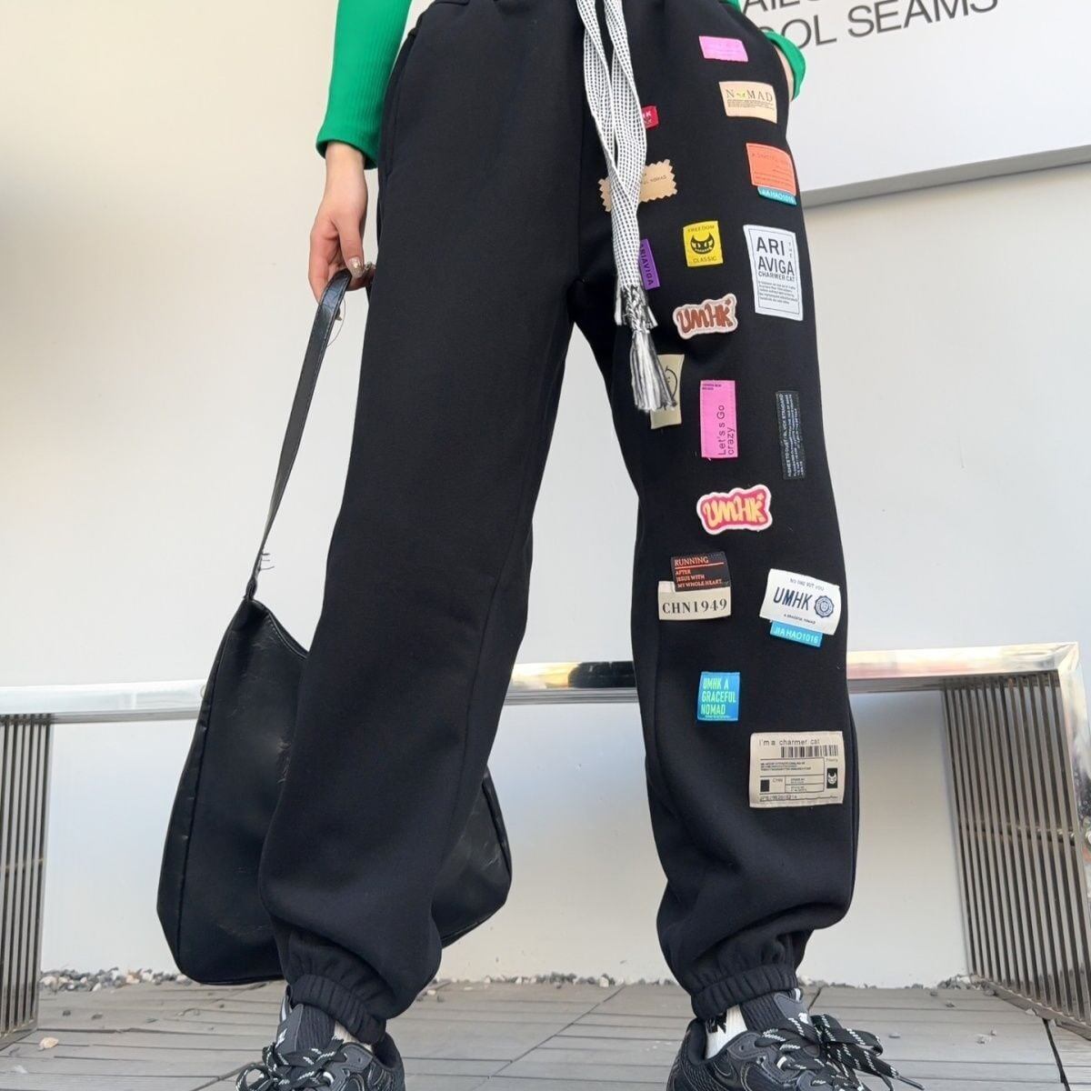 着せロゴ裏起毛ジョガーパンツ4色あり