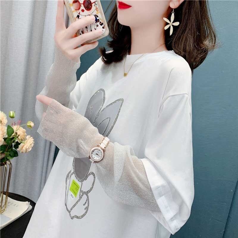 個性的なデザイン カートゥーンプリント 女性力を高める Tシャツ カットソー＜S-2995＞