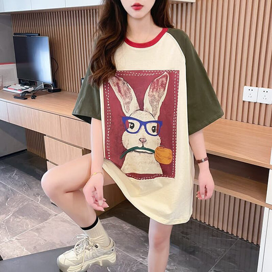 絶対欲しい プリント 個性派 切り替え 全2色 半袖 Tシャツ ＜S-8545＞