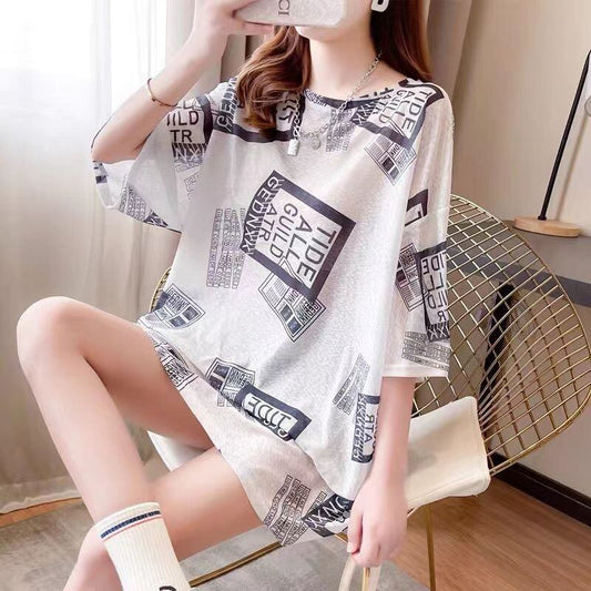 【半額！期間限定！！】美人度アップ プリント カジュアル ゆったり 半袖Tシャツ＜S-8490＞