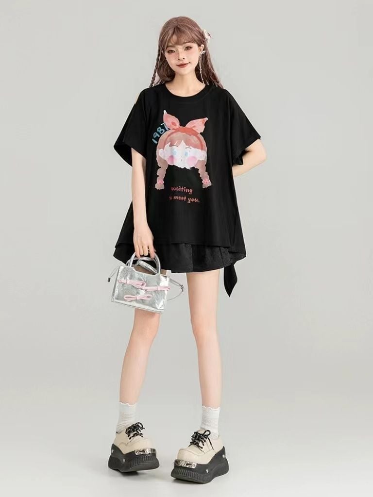 着回し力抜群 ゆったり ファッション感満々 ロング丈 2色半袖Tシャツ＜S-11068＞