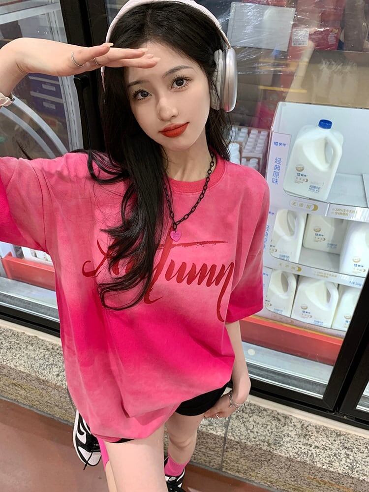 レイジースタイルドーパミングラデーションタイダイオールマッチ半袖Tシャツ<S-2895>