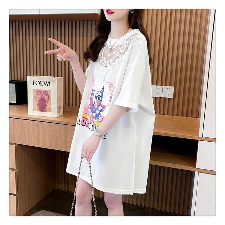 新商品 透かし彫り キュート レース 切り替え ゆったり 半袖Tシャツ＜S-8472＞
