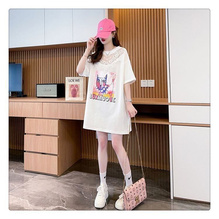 新商品 透かし彫り キュート レース 切り替え ゆったり 半袖Tシャツ＜S-8472＞