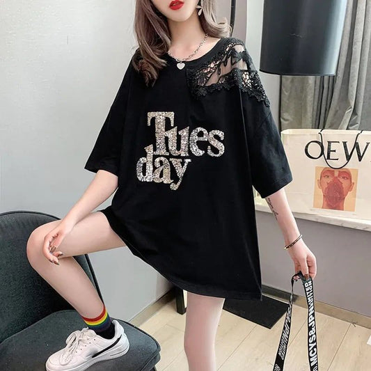 ゆったり感アップ プリント ファッション Tシャツ カットソー＜S-3306＞