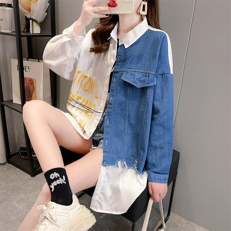 美感いっぱい 薄手 知的で品の良い 長袖 デニム 切り替え スウェット パーカー＜S-2217＞