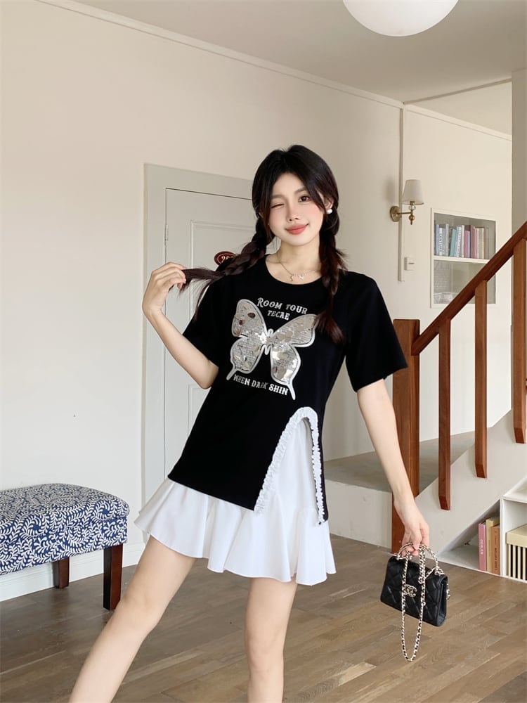 絶対欲しい キュート 超人気 ピンク プリント スパンコール 3色選択 半袖Tシャツ＜S-8570＞