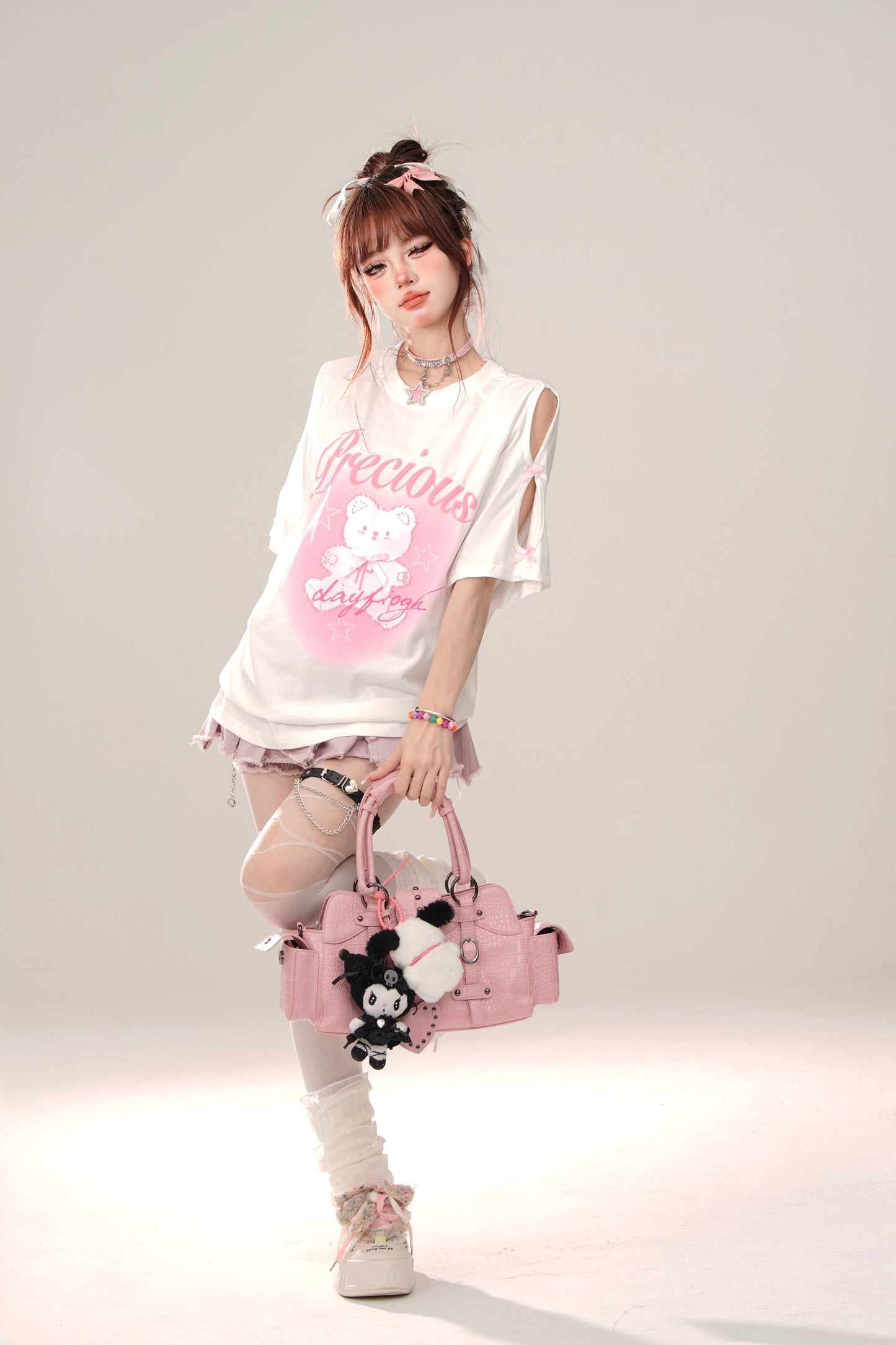 着回し力抜群 レース スウィートプリント 全2色 半袖Tシャツ ＜S-8711＞