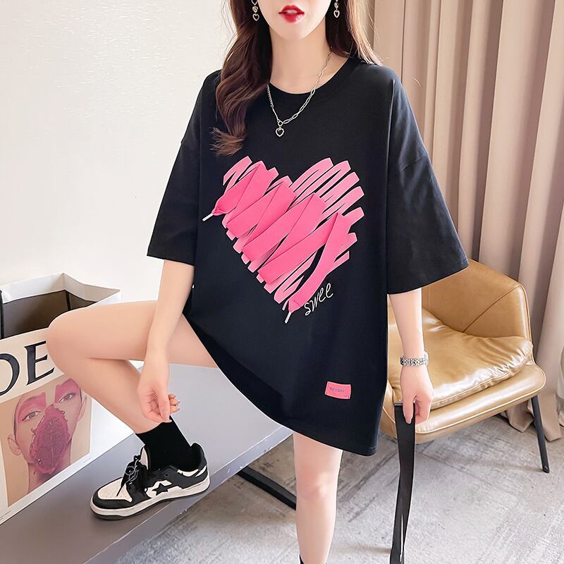 柔らかくて優しい印象 ゆったり ファッション感満々 ロング丈 3色半袖Tシャツ＜S-9206＞