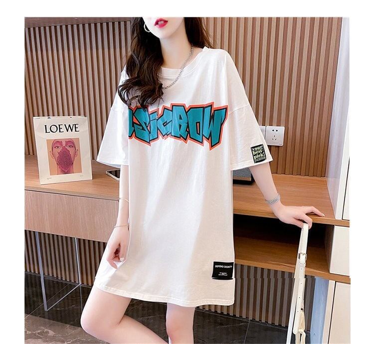 組み合わせやすい アルファベット 数字ロゴ プリントTシャツ ゆったり半袖＜S-2957＞