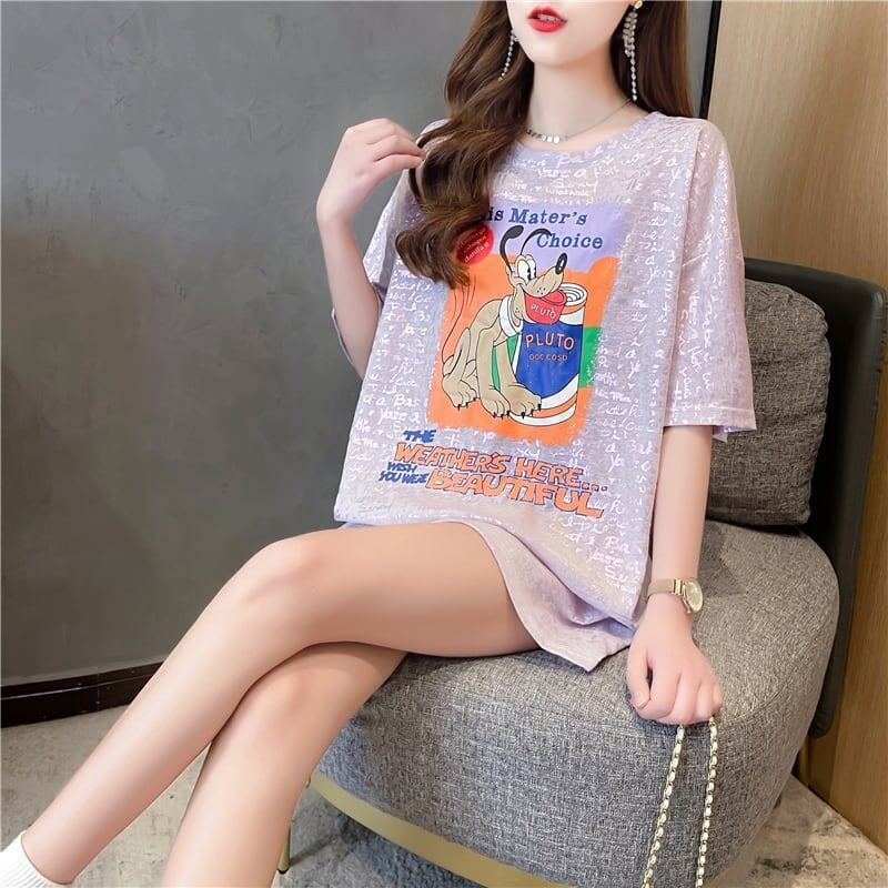 好感度満載 切り替え 美感いっぱい プリント Tシャツ カットソー＜S-3548＞