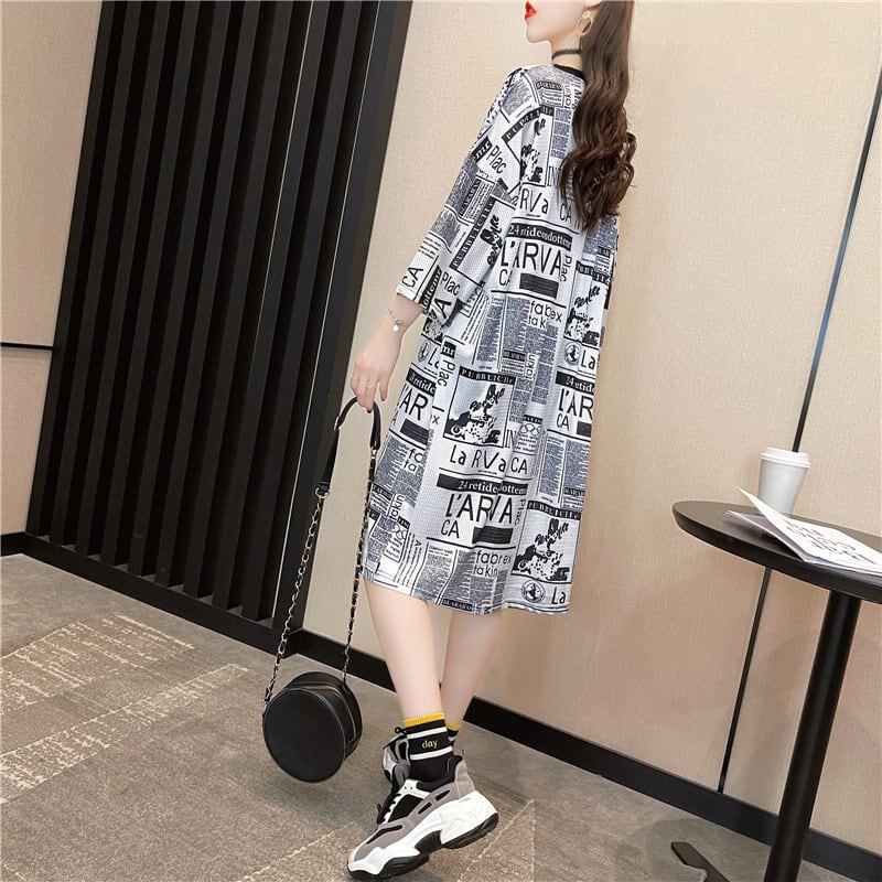 オシャレ度満点 プリント 一目惚れ 切り替え ワンピース Tシャツ カットソー＜S-3122＞