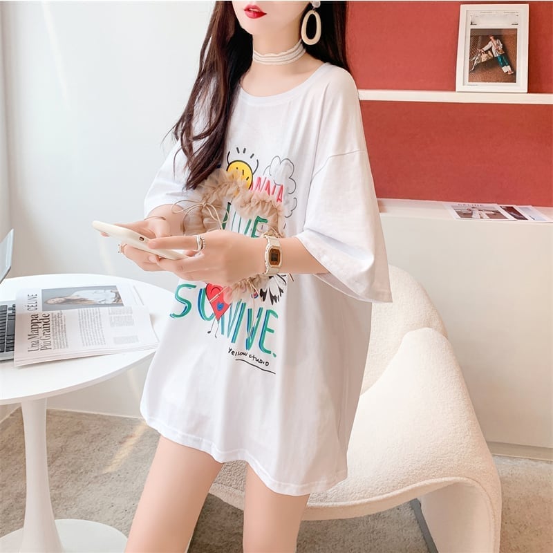 デザイン感 切り替え チャーミング プリント Tシャツ カットソー＜S-3529＞