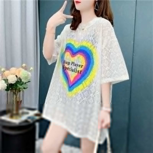 売り切れ必至 ゆったり キュート 透かし彫り半袖Tシャツ＜S-8134＞