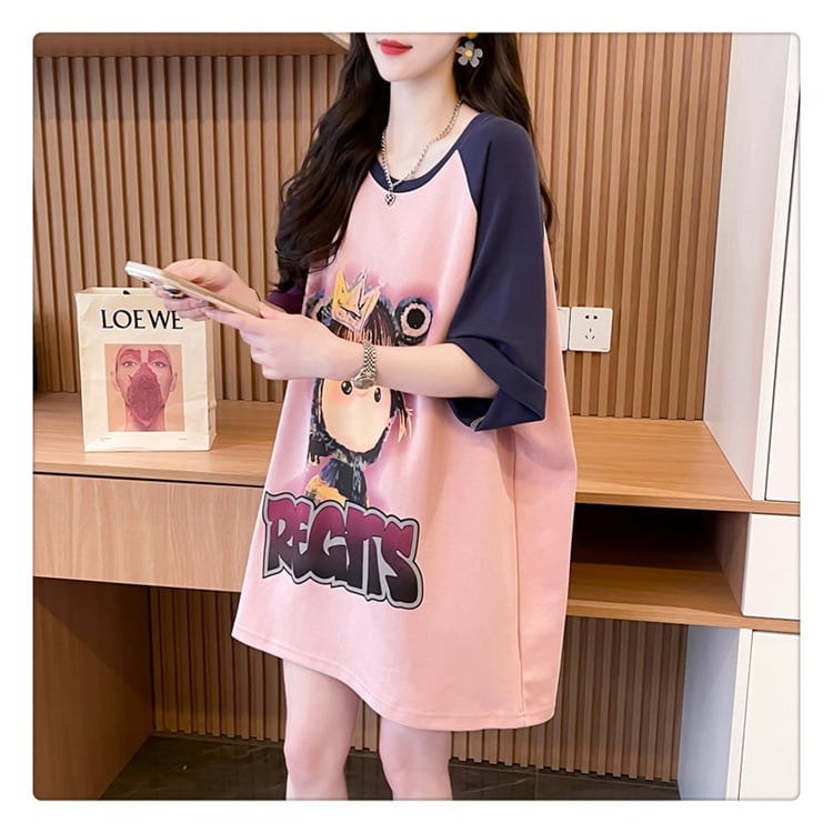 超人気 切り替え スウィート プリント レース 全2色 半袖Tシャツ ＜S-8716＞