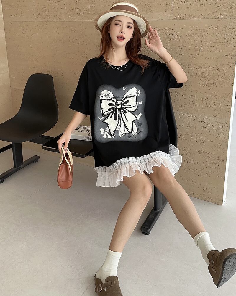 今季マストバイ プリントゆったり 切り替え 半袖Tシャツ 全4色＜S-8256＞