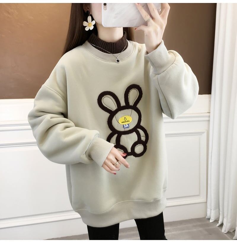 【裏起毛】レイヤード風ハイネックウサギちゃんロゴ厚手スウェット全2色＜S-4746＞