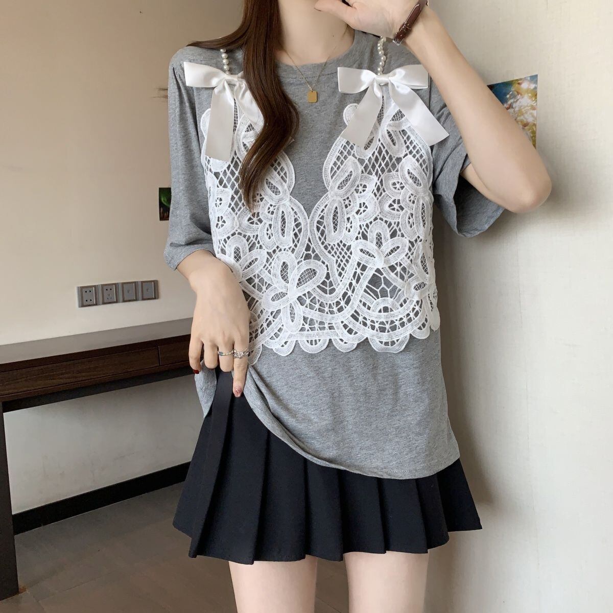 ファッション感満々 ロング丈 ゆったり 2色半袖Tシャツ＜S-10995＞