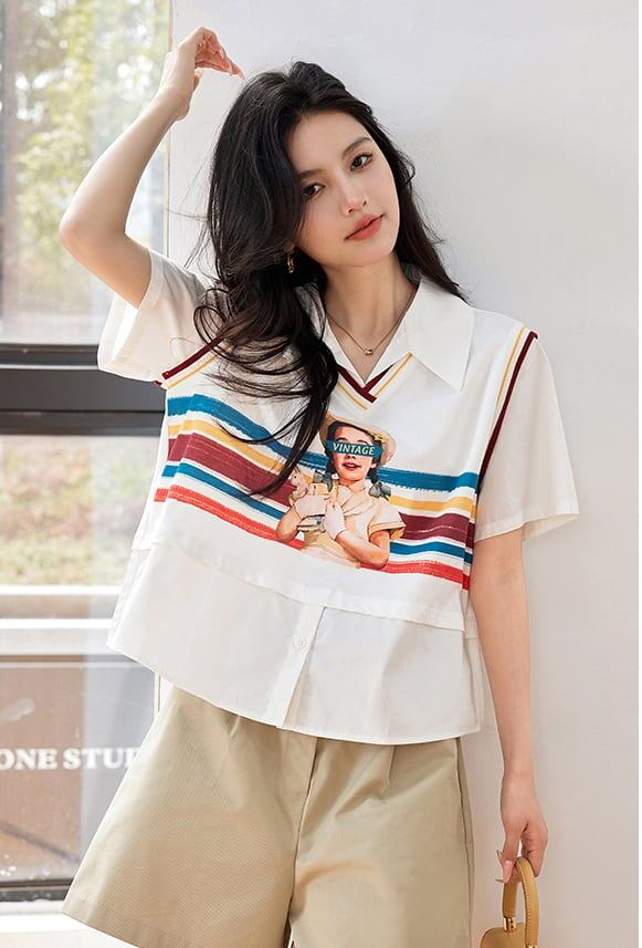 話題沸騰中 一目惚れ 個性的なデザイン レイヤード風 Tシャツ カットソー＜S-8331＞