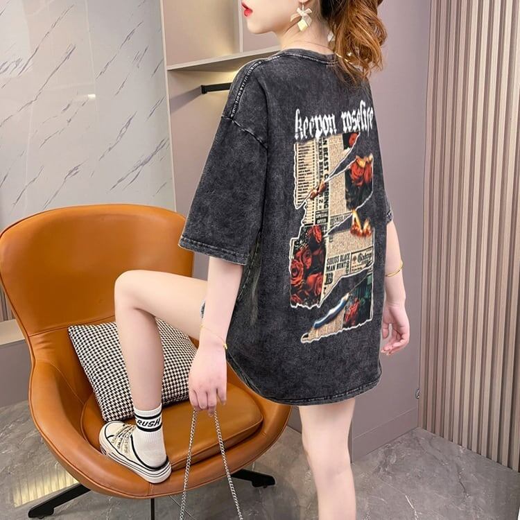 大注目 プリントTシャツ ヴィンテージ加工 ゆったり半袖＜S-3021＞