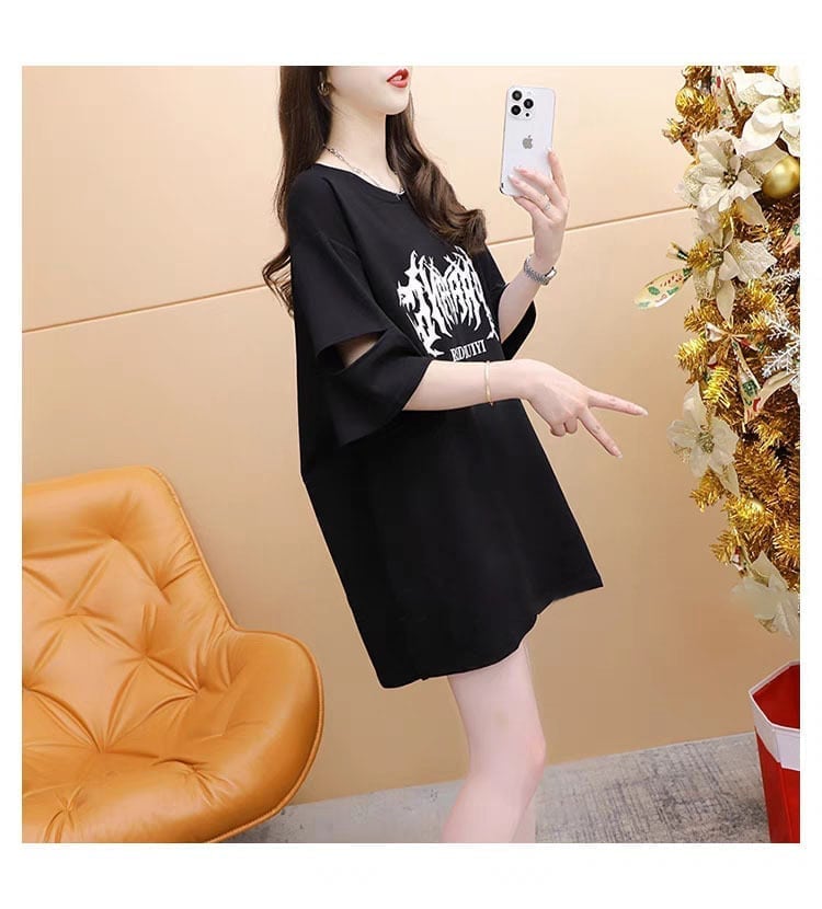 絶対欲しい ロング プリント ドロップショルダー Tシャツ ゆったり半袖 ＜S-2880＞
