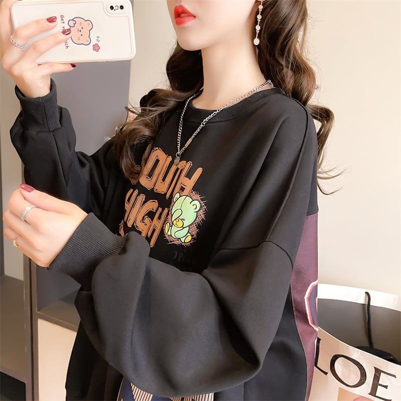 デザインされたビッグポケット漫画長袖Tシャツ<S-5118>