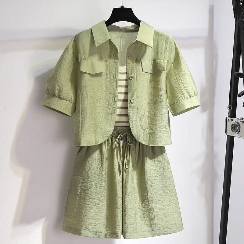 定番シンプル 紫外線対策 上品 全3色 シャツ+パンツセット ＜S-8655＞