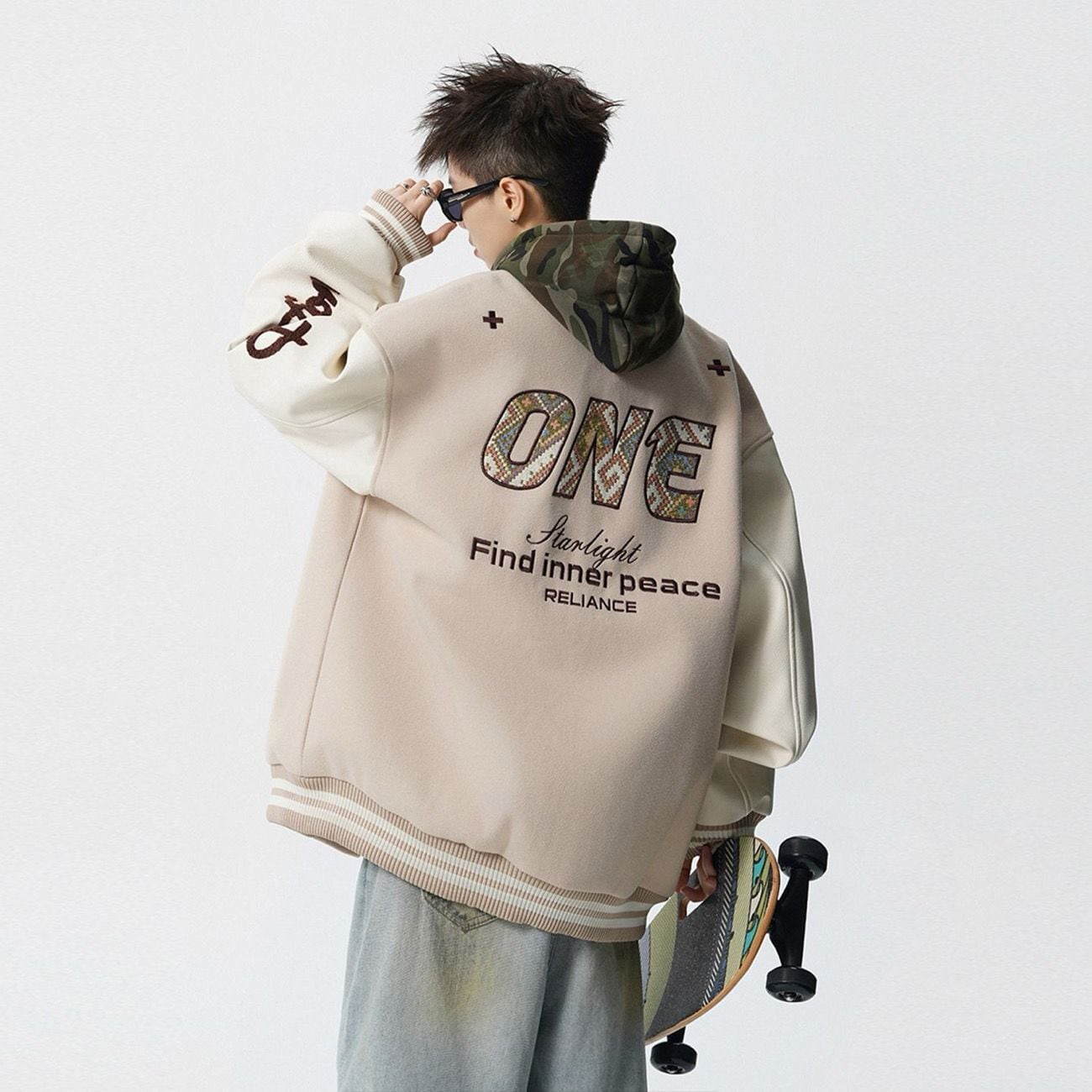 【中棉】人気爆発中 アメリカンレトロ 配色切り替え 刺繍ロゴ ユニセックス スタジャン＜S-12627＞