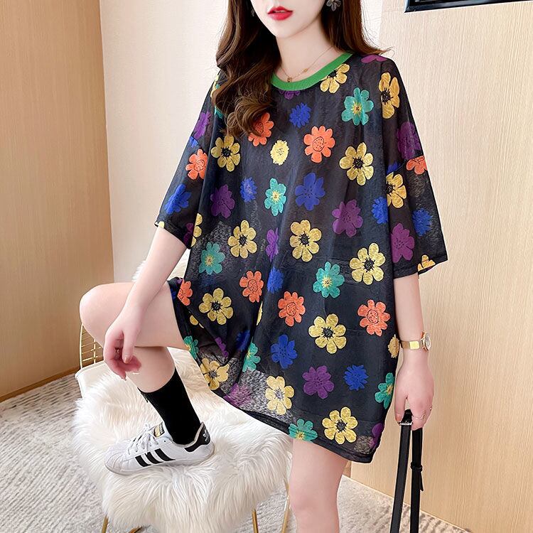 大人可愛い 半袖 紫外線対策 ラウンドネック ルーズ Tシャツ ＜S-8642＞
