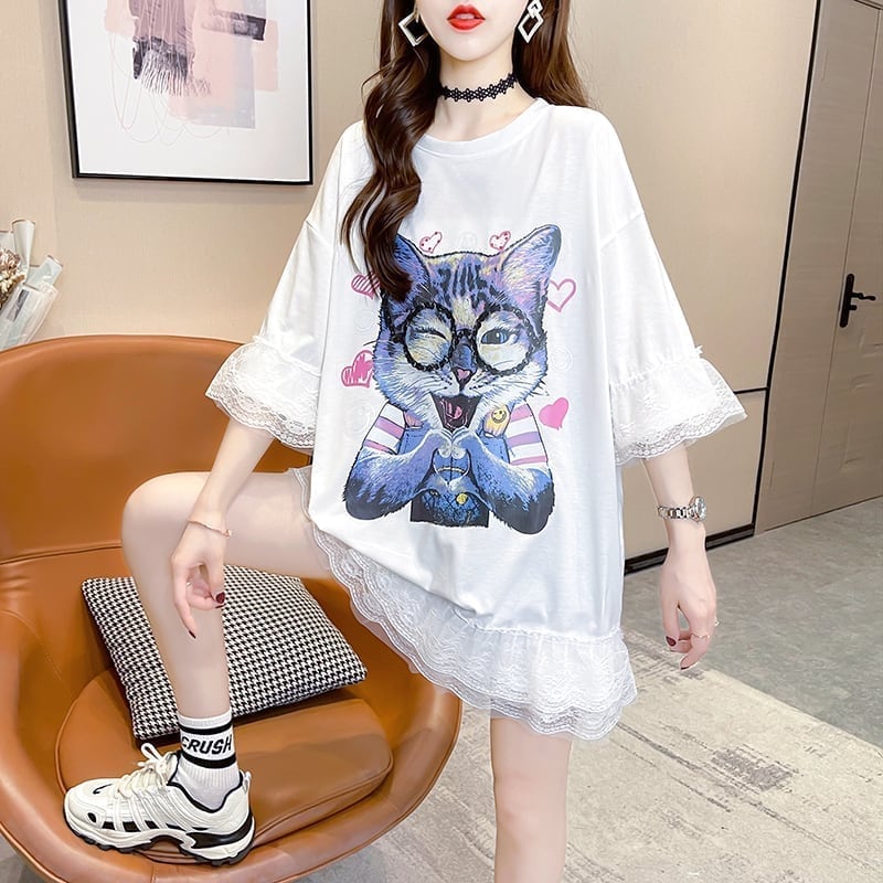 好感度満載 プリント 美感いっぱい Tシャツ カットソー ワンピース＜S-3428＞