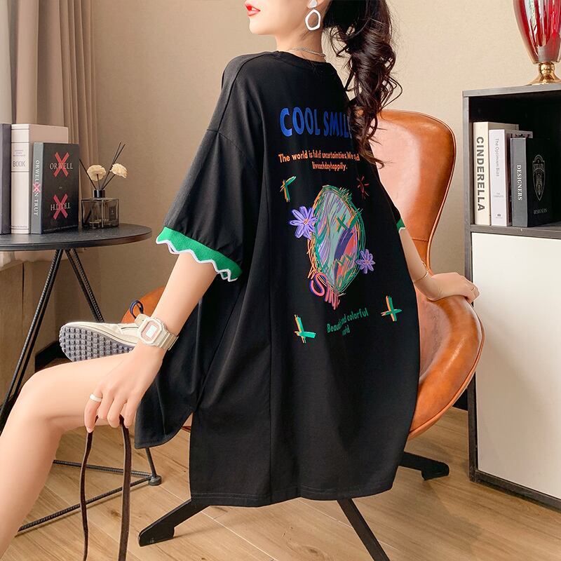 【半額！期間限定！！】デザインセンスニッチなミドル丈半袖Tシャツ新スタイル<S-3007>