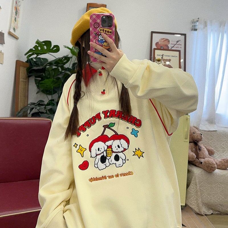 大人可愛い刺?ロゴワンちゃんスウェット全2色<S  -4595>