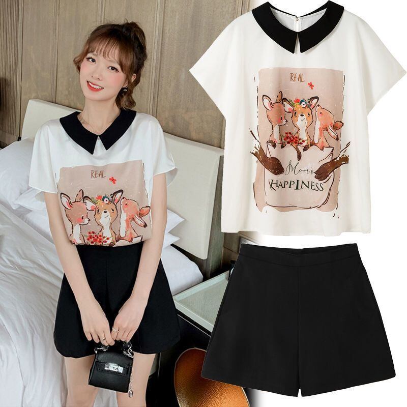 美人度アップ シフォン スウィート 半袖 Tシャツ ショートパンツ セットアップ ＜S-9234＞