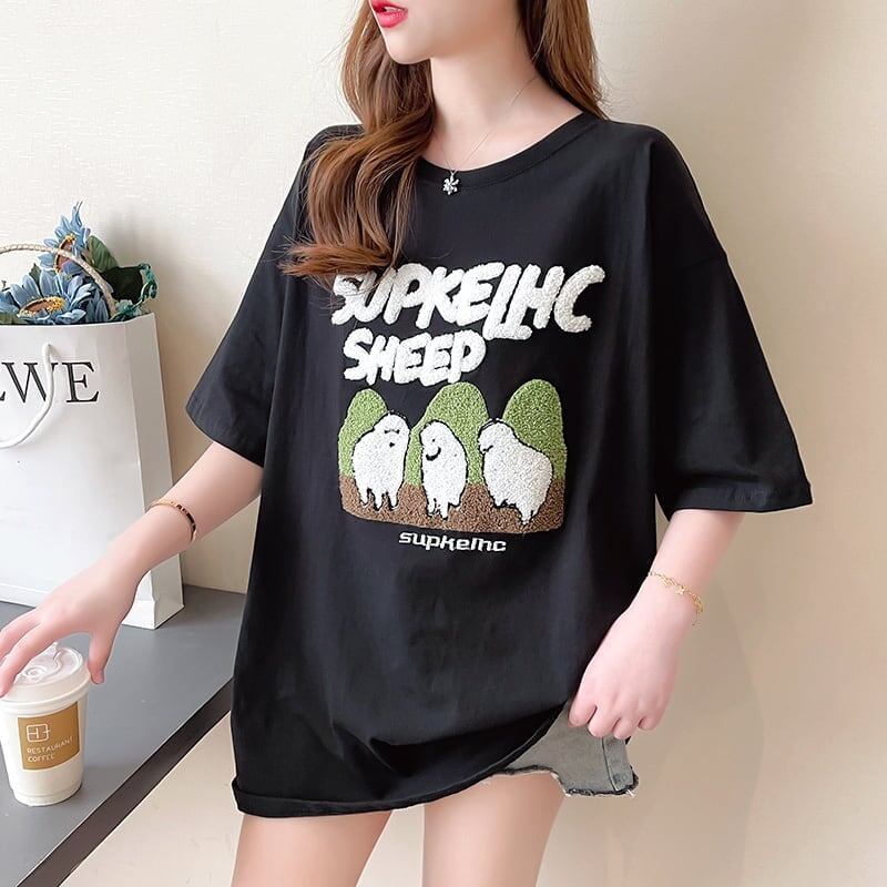 合わせやすい 切り替え チャーミング プリント Tシャツ カットソー＜S-3480＞