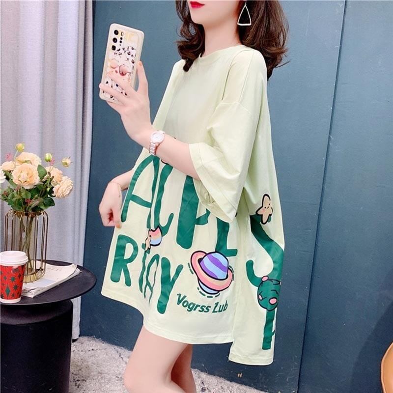 ファッション 切り替え 美人度アップ プリント Tシャツ カットソー＜S-3636＞