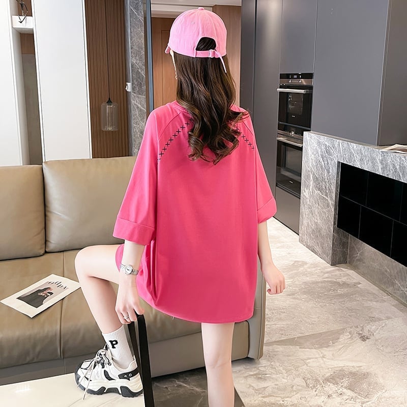 超人気商品 ロング アルファベット プリントTシャツ 三色 ゆったり半袖 ＜S-4019＞