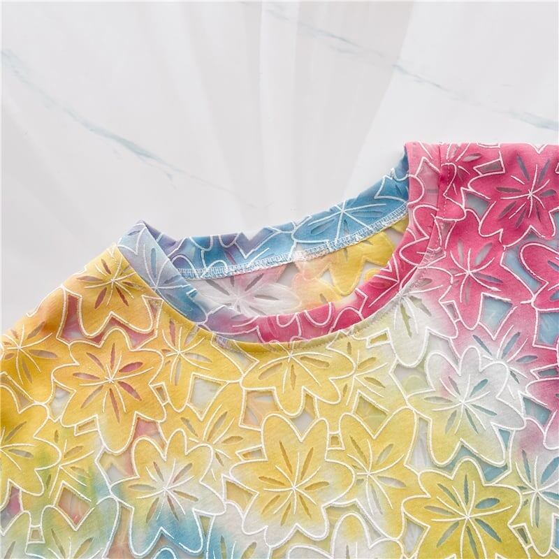 オシャレ度満点 ラウンドネック スタイリッシュ 透かし彫り Tシャツ カットソー＜S-2957＞